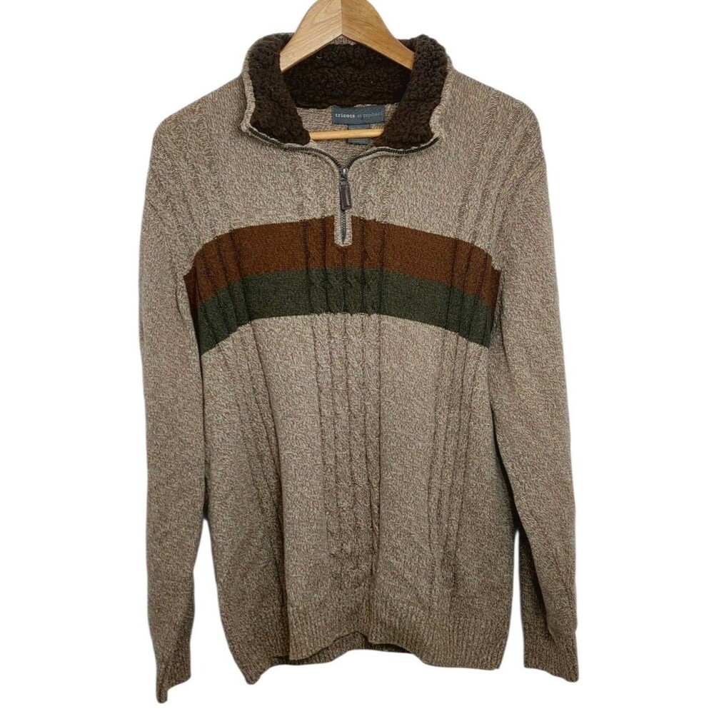 Tricots St. Raphael Men's Size XL Sweater Long Sleeve Tan Striped